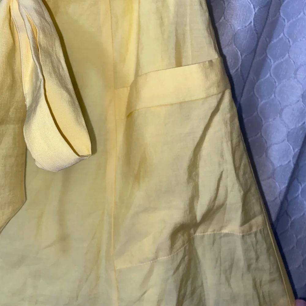 Zara Off The Shoulder Mini Dress Yellow A Line with Tie Waist and Pockets - Picture 4 of 6